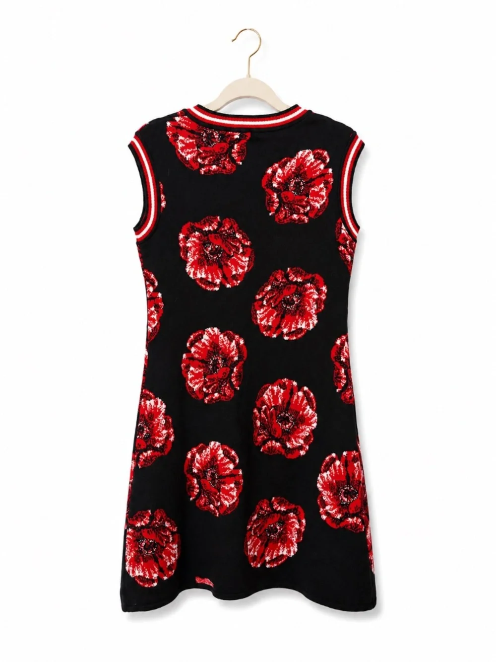 Designer Zalevskiy Black Red Poppy Knit Sweater Dress Size S Rare Statement Piec - Picture 2 of 14